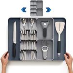 FOREVERIE Large Extendable Cutlery Organiser, Kitchen Utensil Storage Tray, Silverware Drawer Organizer for Knives, Spoons and Forks, Grey