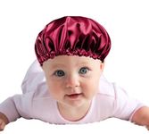 Atrube Kids Satin Bonnet Night Sleep Caps Adjustable Sleeping Hat Soft Silk Night Natural Hair Teens Toddler Child Baby Reversible (0-36 Months, Red)