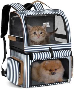 Lekebobor Cat Backpack Carrier for 2 Cats, Double-Compartment Pet Carrier Backpack for Two Small Cats or One Medium Dogs, Cats Carrier Backpack Dog Carrier Backpack Fits Up to 24 Lbs,Blue Striped