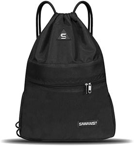Drawstring Gym Sport Bag String Waterproof Pocket Zipper Sack Backpack for Women Men Travel Kit Bag for Hiking School Students PE Bag Outside Swimming Adult Beach Holidays (Black)