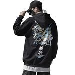 XYXIONGMAO Techware Graphic Hoodies Street Streetwear Hoodie Japanese Oversized Black Mens Hip Hop Sweatshirt, Black, Medium