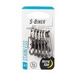 Nite Ize S-Biner Stainless Steel Dual Carabiner - Stainless Steel S-Biners for Key Organizer, Key Rings, or Belt Clip - Size 1, Stainless Steel (6 Pack)