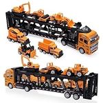 Crelloci 7pcs Construction Truck Toys Cars Transporter Diggers Dumpers Excavator Set Pull Back Diecast Lorry Toy Car Kids Play Vehicles for Boys 3 4 Year Old