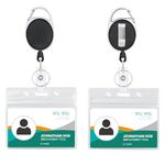 2 Pack Horizontal Lanyard ID Badge Holder with Clip, Carabiner Badge Reel, 24" Pull Cord – Heavy Duty – Clear Id Card Holder Retractable