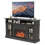 SIMOE Fireplace TV Stand up to 65 inch TV, 60'' Electric Fireplace TV Console for TVs with 2 Shelves, 3 Adjustable Flame Brightness, 2 Cabinets w/Doors, Remote Control, TV Entertainment Center, Black