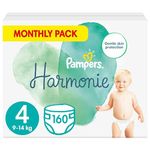 Pampers Baby Nappies Size 4 (9-14 kg / 20-31 lbs), Harmonie, 160 Nappies, MONTHLY SAVINGS PACK, Premium Cotton and Plant-Based Fibres