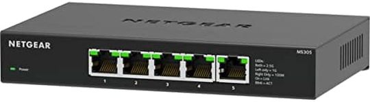 NETGEAR 5-Port Multi-Gigabit Ethernet Unmanaged Network Switch (MS305) - with 5 x 1G/2.5G, Desktop or Wall Mount, and Limited 3 Year Protection, Black