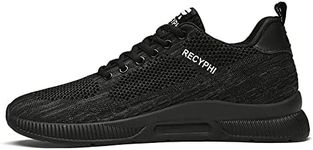 Recyphi Men's Invisible Height Increasing Elevator Shoes Lightweight Sport Shoes Height-Boosting Fashion Sneakers 2.4'' Taller, All-black, 9.5