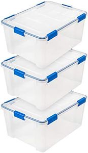 IRIS USA WeatherPro 60 Qt Storage Bins with Lids, 3 Pack, BPA-Free Plastic Gasket Box with Tight Latch and Seal, Stackable Nestable Tote Tub - Clear/Blue