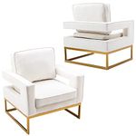 DUOMAY Velvet Barrel Accent Arm Chair Set of 2 with Open Back, Modern Contemporary Upholstered Chair Club Chair with Gold Base for Living Reading Guest Room Bedroom Office, White