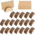 BELLE VOUS 50 pack Semi-Circle Place Card Holders (20stands+30blank cards) Rustic Wooden Stands with Place Cards for Table Number, Name Card, Birthdays/Wedding Table Sign, Party Deco and Memo