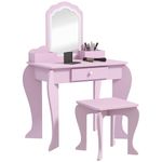 ZONEKIZ Kids Dressing Table, Kids Vanity Table, Girls Dressing Table with Mirror, Stool, Drawer, Storage Boxes, Cloud Design, for Ages 3-6 Years - Pink