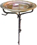 Ancient Graffiti Solid Copper Birdbath with Iron Twig Stake