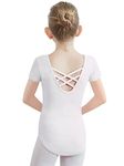 PLIKSUVER Girls Ballet Leotard Women Gymnastics Dance Leotards Short Sleeve Cotton Dance Outfit for Toddlers Kids Adults Black Pink (Size 110-170) (White, 130（Height:125-135cm）)