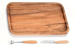 Wooden Tray Handmade Solid Acacia Wood Rectangular platters for Serving Coffee Beverages Tea Plate Dessert,Bread, Fruit,Dinner Breakfast Serving Board for Kitchen（11.7x7.87x0.78in） (Brown1)