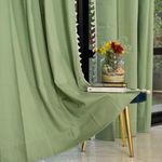 Urban Space Bohemian Curtains for Door, 100% Cotton Curtains 8 Feet Long Pack of 1 Decorative Curtain with Tassels, Tieback & Eyelets Included, 60-65% Room Darkening (Aura Green, Long Door - 8 feet)