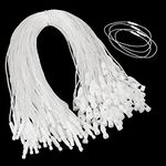 Photect 200 Pcs Polyester String for Hang Tags Disposable Price Polyester String with Snap Lock for Attaching Labels and Security Tags Fastener Hook Ties for Products Clothes Brand Tag Price (White)