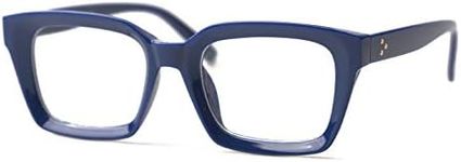SOOLALA Retro Desinger 49mm Large Lens Square Reading Glass Big Eyeglass Frame, Blue, Large