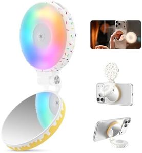 TELESIN Magnetic Selfie Light for iPhone Magsafe & Android, 360° Rotating Full Color RGB Phone Light with Mirror & Stand,LED Selfie Ring Fill Light for Pictures, TikTok, Vlog, Makeup, Zoom & Streaming