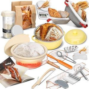 Ultimate All-Inclusive Sourdough Starter Kit - 34oz Jar, Enamel Pot, 2 Banneton baskets, electric thermostatic silicone bowl, Tools & Recipe Book - Complete Artisan Bread Baking Set for Beginners