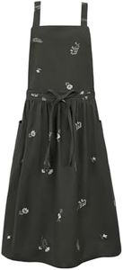 Surblue Cross Back Aprons for Women with Pockets Cute Japanese Cotton Kitchen Aprons Waterproof Pinafore Dress for Painting Cleaning Cooking Gardening, Flowers Grey