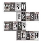 Bathroom Wall Decor Wash Brush Floss Flush Sign - Retro Bathroom Signs Decor, 4 Pcs Grey Farmhouse Vintage Bathroom Wall Decor, Laundry Room Decor (Rustic)