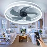 AIZCI Modern Ceiling Fan with Lights 20" Flush Mount Ceiling Fan with Lights Stepless Dimmable 3 Color 6 Wind Speed LED Ceiling Fan DC Quiet Motor Reversible for Living Room Bedroom Kids Room(White)