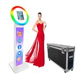 NETSOLAR Portable Photo Booth for 10.9/11'' iPad Stand Shell Metal Selfie Photobooth Machine with Adjustable RGB LED Light Ring Free Custom Logo Flight Case for Parties Wedding Rental Business (White)