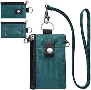 CHENSPRX Minimalist RFID Blocking Small Wallet with ID Window,WaterResistant Zip Id Case Wallet with Lanyard Keychain for Cards,Cash,Travel,Women,Men, DarkGreen, Minimalist