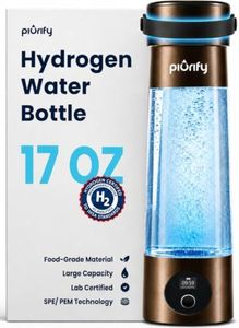 PIURIFY Hydrogen Water Bottle Generator | 17 OZ | UP TO 6,290 PPB H2 Molecular Hydrogen | SPE/PEM Electrolysis | Ergonomic Handle | Dual-Mode | 2200 mAh Battery | Certified by H2 Analytics | Brown