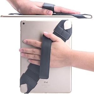 SOOANN Universal Hand Strap Holder, 360 Degrees Swivel Leather Handle Grip with Elastic Belt for 9.7 inches Pad and 10.1 inches Tablets (Samsung Asus Acer Google Lenovo Kindle iPad Pro), Black