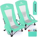 Brace Master Beach Chair Camping Chair,High Back Sand Chairs,Foldable Mesh Back Design with Cup Holder & Cooler & Phone Bag,for Camping,Beach,Picnic（Green 2 Pack）