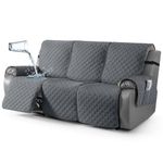 TAOCOCO Waterproof Recliner Sofa Cover, Recliner Couch Covers with Leg Straps, 1-Piece Reclining Sofa Covers Washable Furniture Protector with Elastic Straps Pocket for Kids Pets(3 Seater, Dark Grey)