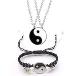 Septreize Yin Yang Friend or Couple Bracelet with Necklace Set, 2 Pieces Matching Yin Yang Adjustable Cord Bracelet, 2 Pieces Couple Pendant Necklace Chain for Friendship Boyfriend Girlfriend …