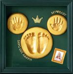 BABIES BLOOM Baby Clay Handprint Footprint Frame with Decorations Baby Shower Keepsake Frame Baby Imprint Frame(Dark Green)