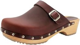 Bjork Women's Anna Swedish Open Back Wooden Clogs, Brown, 10