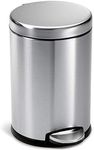 simplehuman 4.5 Liter / 1.2 Gallon Round Bathroom Step Rubbish Bin, Brushed Stainless Steel