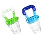 2pc Baby Food Grade Silicone Baby Fresh Fruit Food Fresh Fruit Feeder Pacifier Feeder Teething Toy Mummy's World (Blue & Green)