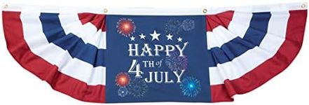 Holiday PeakTM Lighted 'Happy Fourth of July' Bunting - LED-Lit Patriotic Décor with Timer, Weatherproof Oxford Cloth, Easy Hanging, Indoor/Outdoor Use, 26" x 18"
