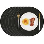 Homcomoda Round Placemats Set of 6 Heat Insulation Braided Round Table Placemats for Round Dining Table (Black)