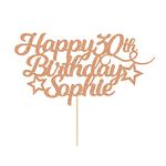 Personalised Happy Birthday Cake Topper Customised with Any Age Name Party Cake Decoration 16 18 21 40 60 Double Sided Glitter Card Rose Gold