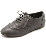 Ollio Women's Shoe Classic Lace Up Dress Low Flat Heel Oxford grey Size: 6 UK