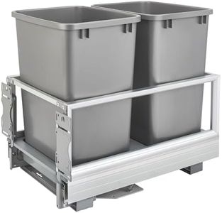 Rev-A-Shelf Double 35 Qt Pullout Trash Can with Soft Close for Base Kitchen Cabinets, Min Opening Width of 14.5", Silver, 5149-18DM-217