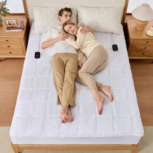 Bearhug Electric Heated Mattress Pads King Size 78”×80” Sherpa Bed Warmer with 16” Deep Pocket 10 Heat Settings 12-Hour Timer Machine Washable White