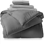 Bare Home Bed-in-A-Bag 5 Piece Comforter & Sheet Set - Twin XL - Down Alternative - Ultra-Soft 1800 Premium - Hypoallergenic - Breathable Bedding Set (Twin XL, Grey/Light Grey)