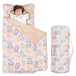 Viviland Toddler Kid Nap Mat for Preschool, Boys Gamer Slumber Bag, Grey Daycare Sleeping Bag with Pillow and Blanket, Kindergarten Sleep Mat