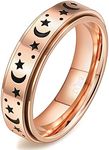 DURSI Moon Star Spinner Fidget Ring for Anxiety Women Men Worry Rings for Girls Boys Kids Stainless Steel Engagement Wedding Promise Band, 4, Matel, sandstone