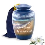 Immortal Memories Footprints Urn, Footprints Cremation Urn for Ashes, Hand Painted Adult Beach Urn, Handmade Beach Cremation Urn with Velvet Bag (Large)