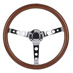 Wood Steering Wheel, Anti‑corrosion and Rustproof Practical Glossy and Stylish Steering Wheel with Horn Cover Cable for Most Of Car Models