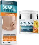 Silicone Scar Sheets & Hibiscus and Honey Cream - Surgery Scars Removal Treatment - Skin Tightening for Neck, Face & Body - Wrinkles & Fine Lines Reducer - Lifting & Moisturizing Lotion